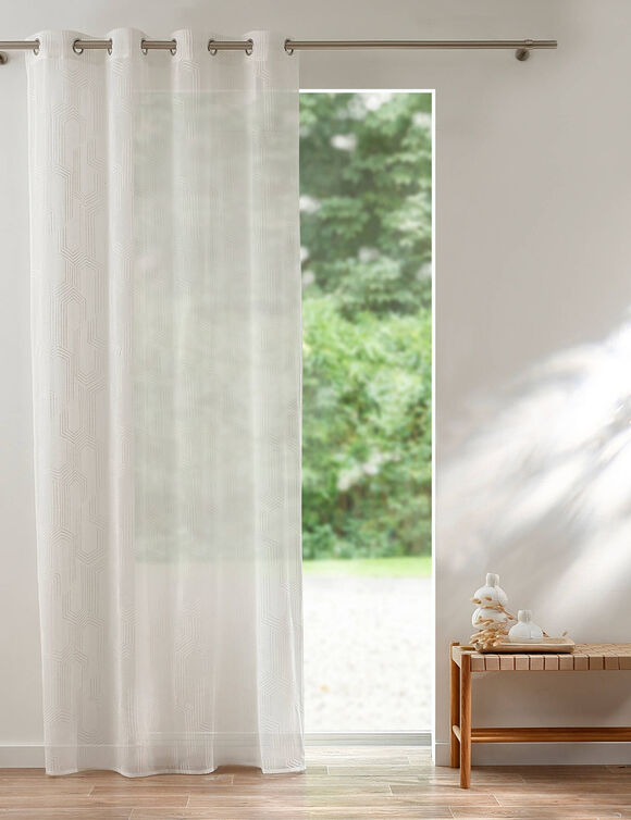 Voilage motif géométrique - finition œillets (blanc) Voilage motif géométrique - finition œillets (blanc)